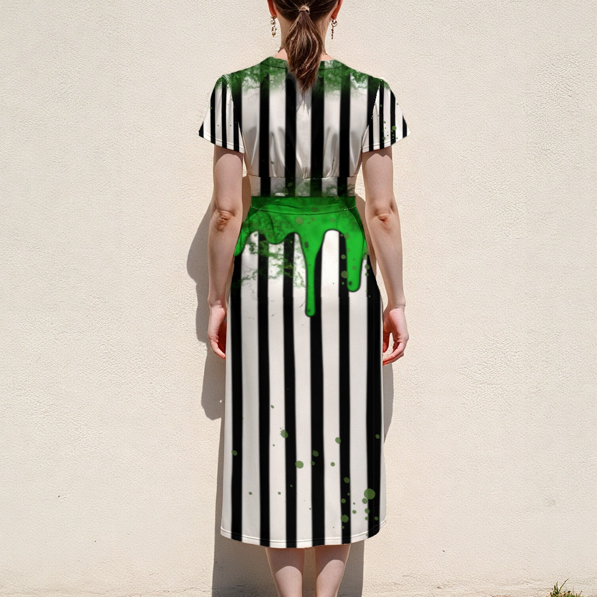 Beetle Gross V-Neck Flutter Sleeve Midi Dress
