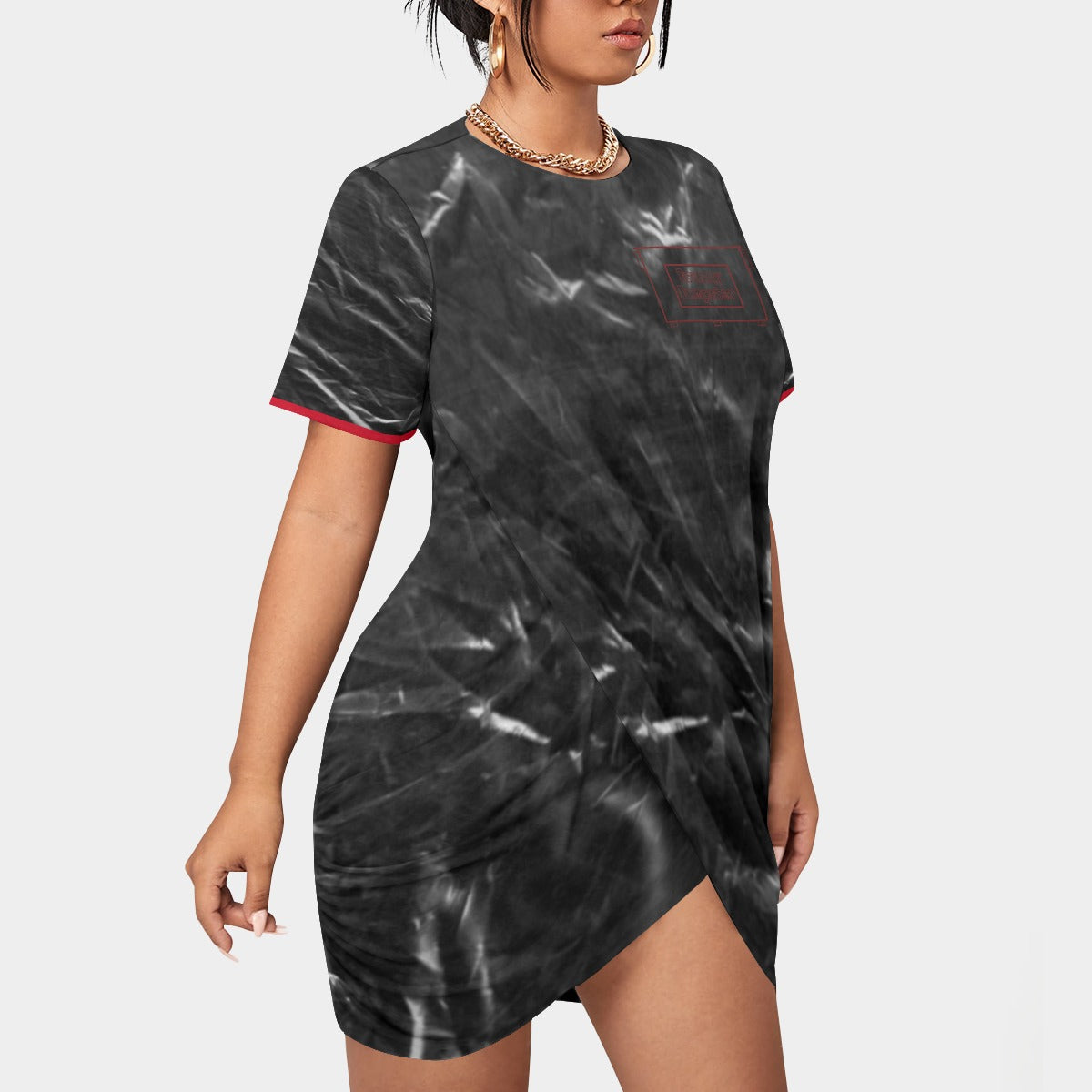 Body-ody Bag Stacked Hem Dress with Short Sleeve