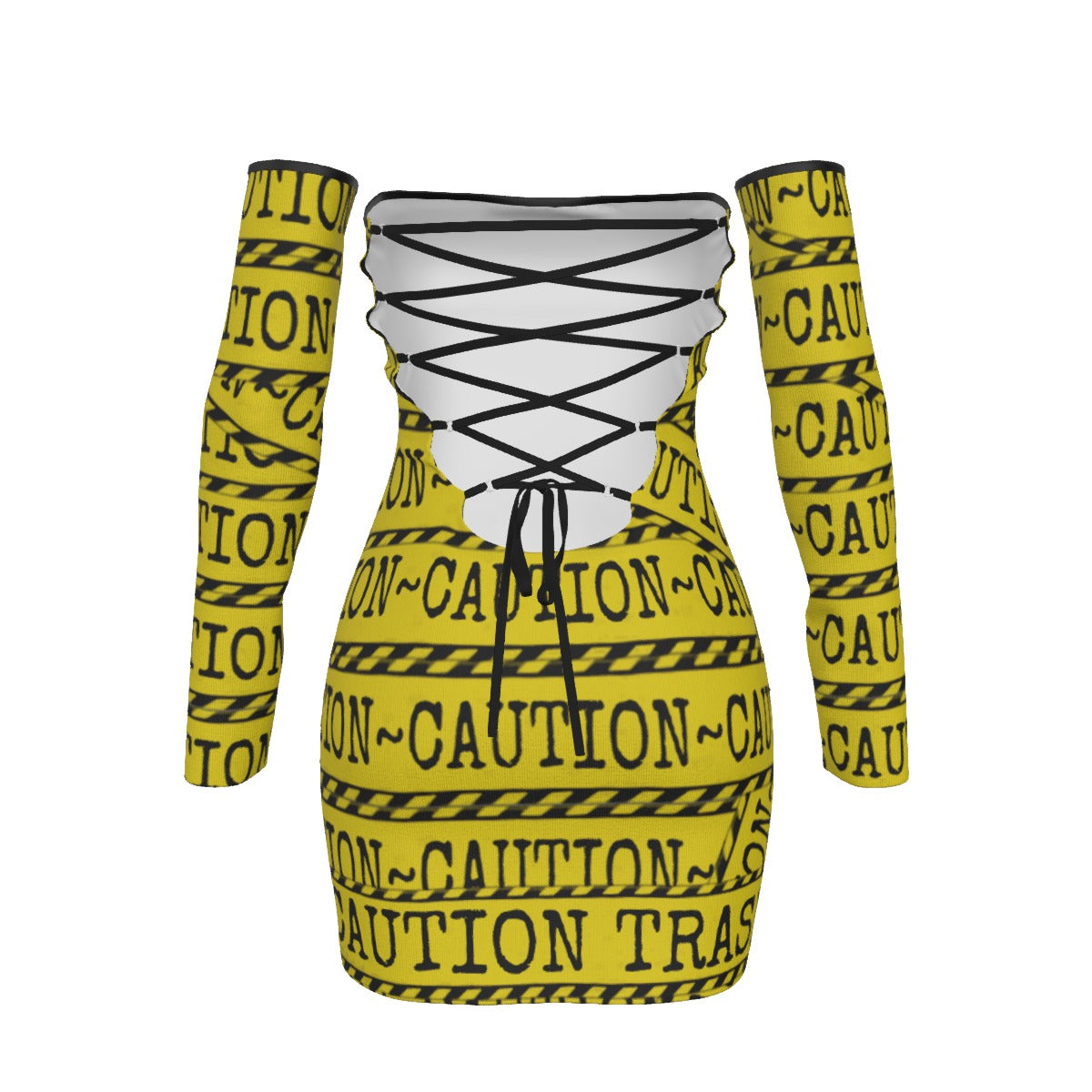 Caution Trash Off-shoulder Back Lace-up Dress