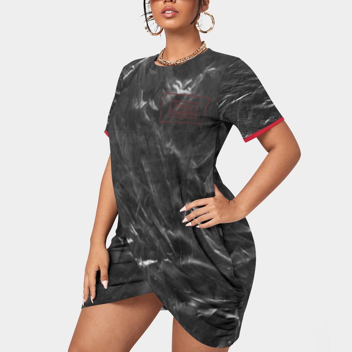 Body-ody Bag Stacked Hem Dress with Short Sleeve
