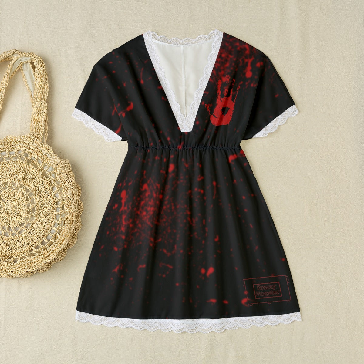 Oopsie Juice Lace Edge Dress/Sleepwear with Bat Sleeve