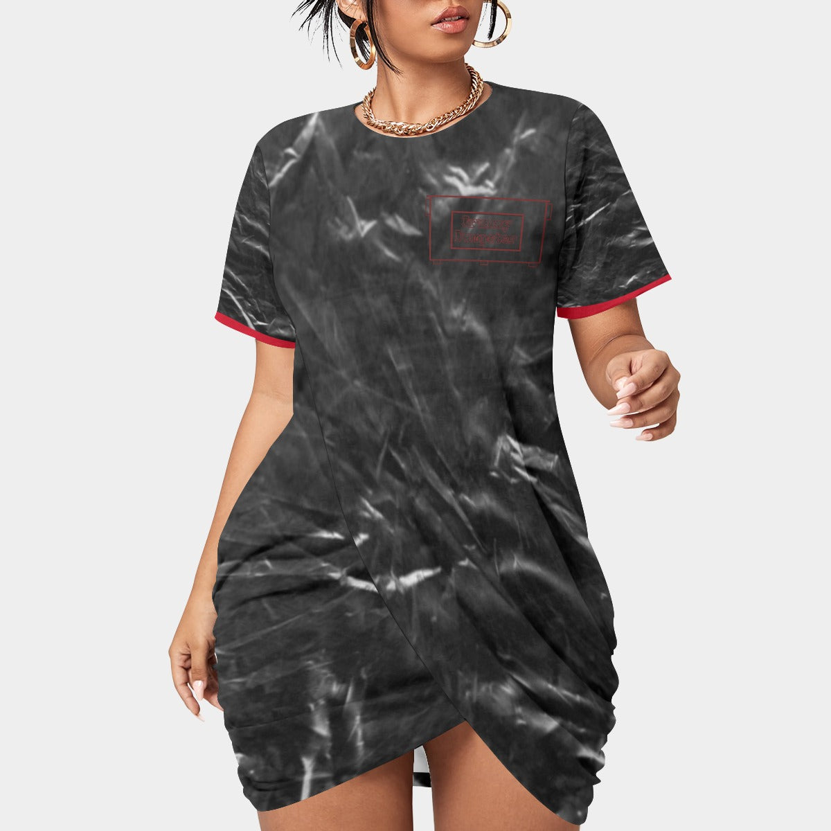 Body-ody Bag Stacked Hem Dress with Short Sleeve