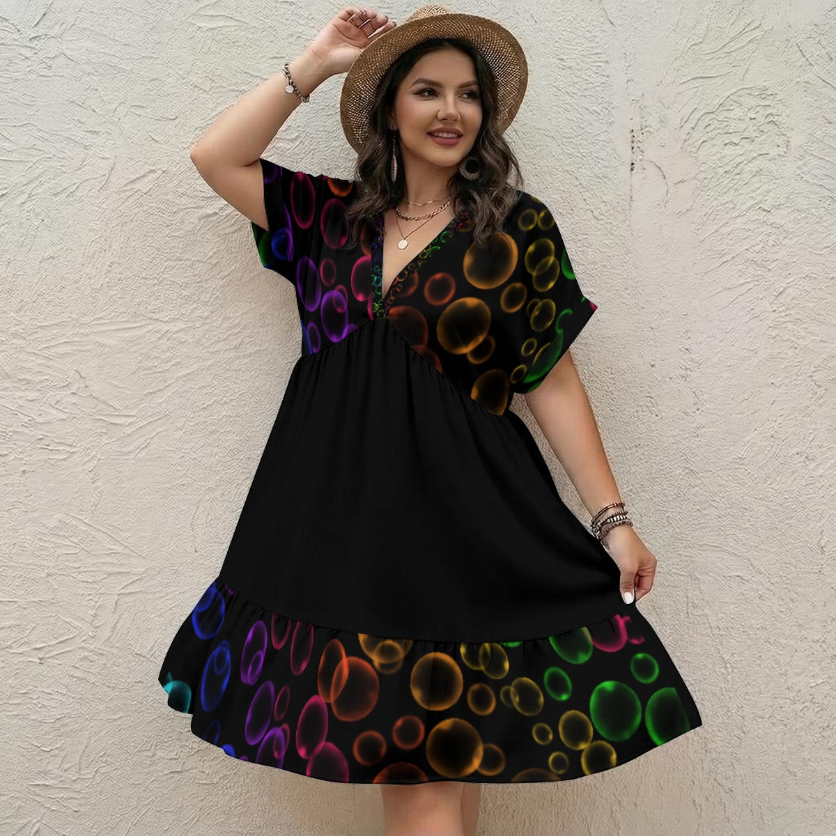 Rainbubble V-Neck Short Sleeve Dress
