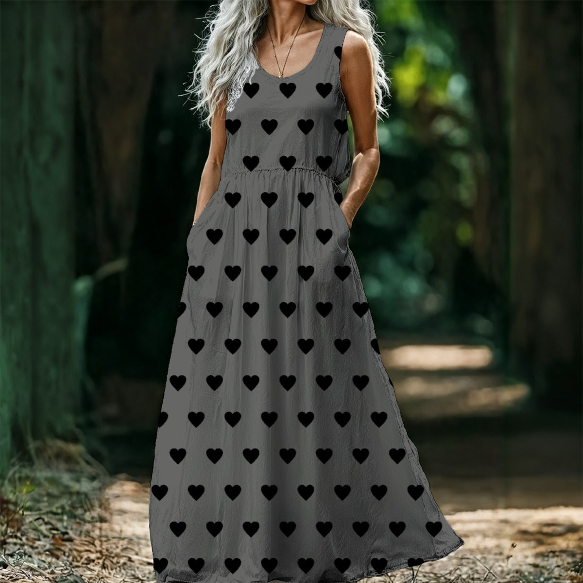 Heart Throb Gray Sleeveless Maxi Dress