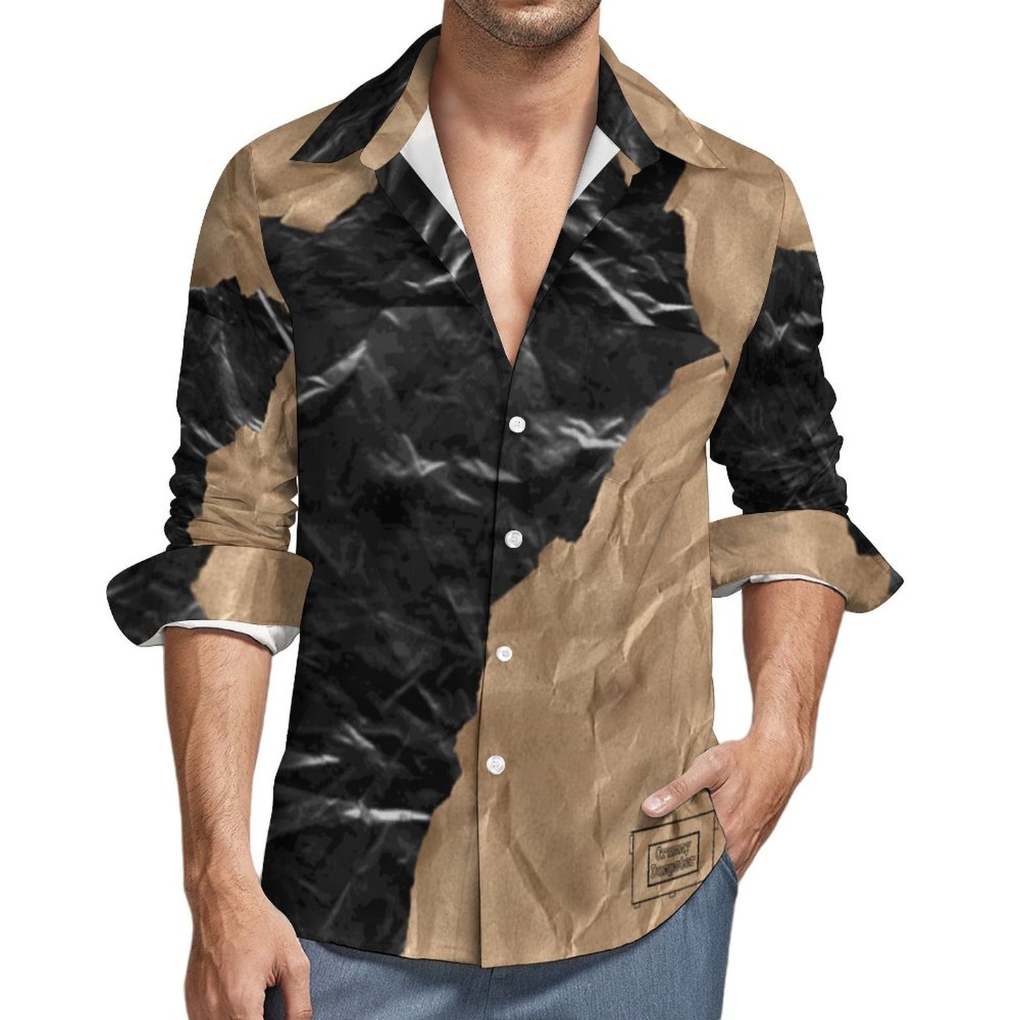 Trash Geode Faux Linen Men Long Sleeve Shirt with Pocket