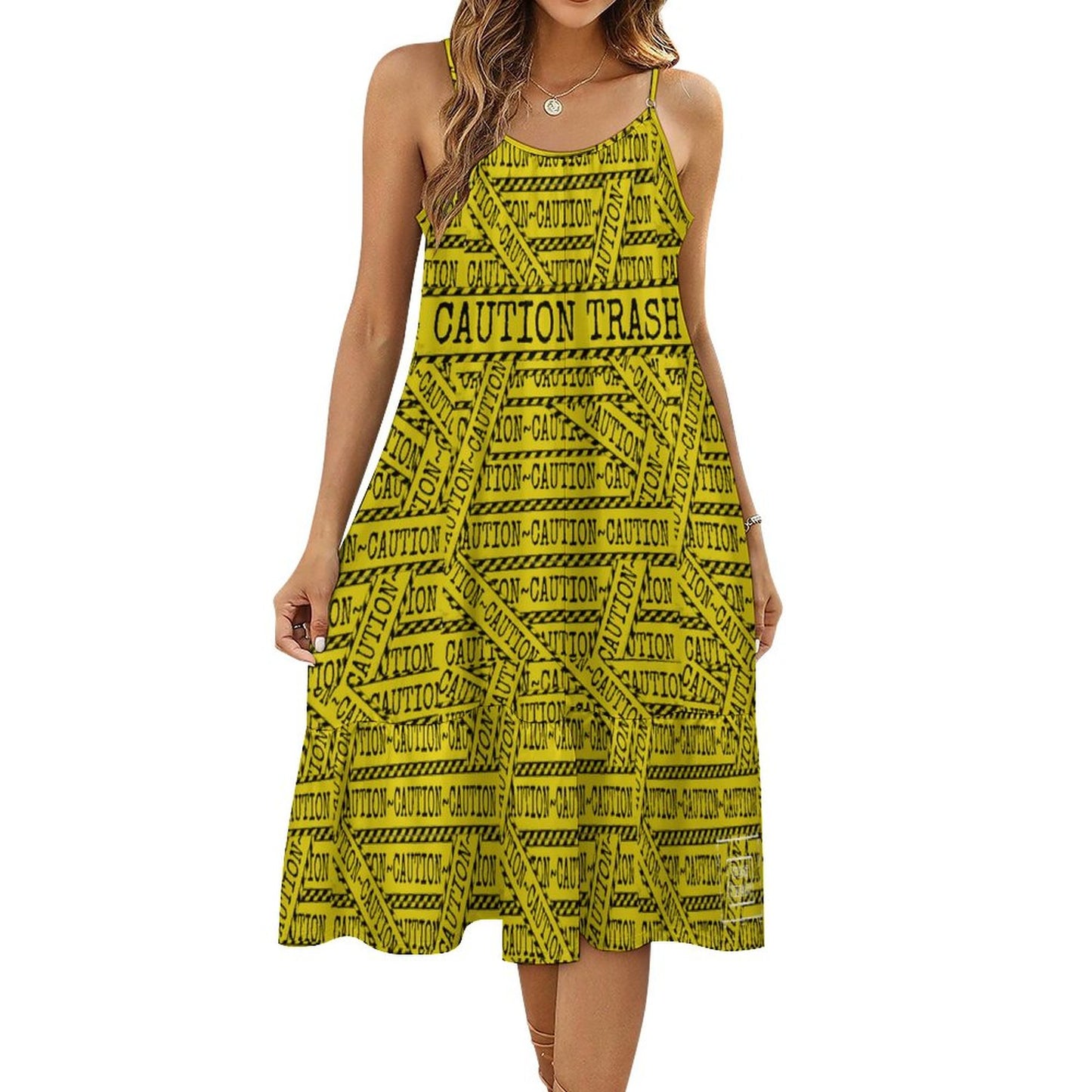 Caution Trash Spaghetti Strap Dress (All-Over Printing)