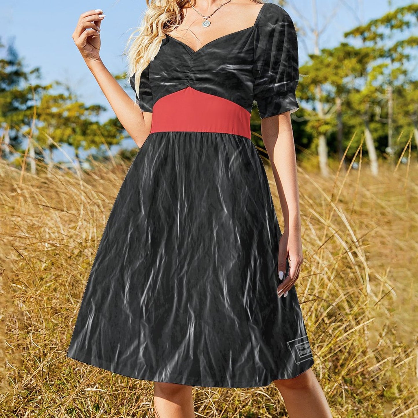 Trashbaggy Short Sleeve V Neck Lovely Dress (All-Over Printing)
