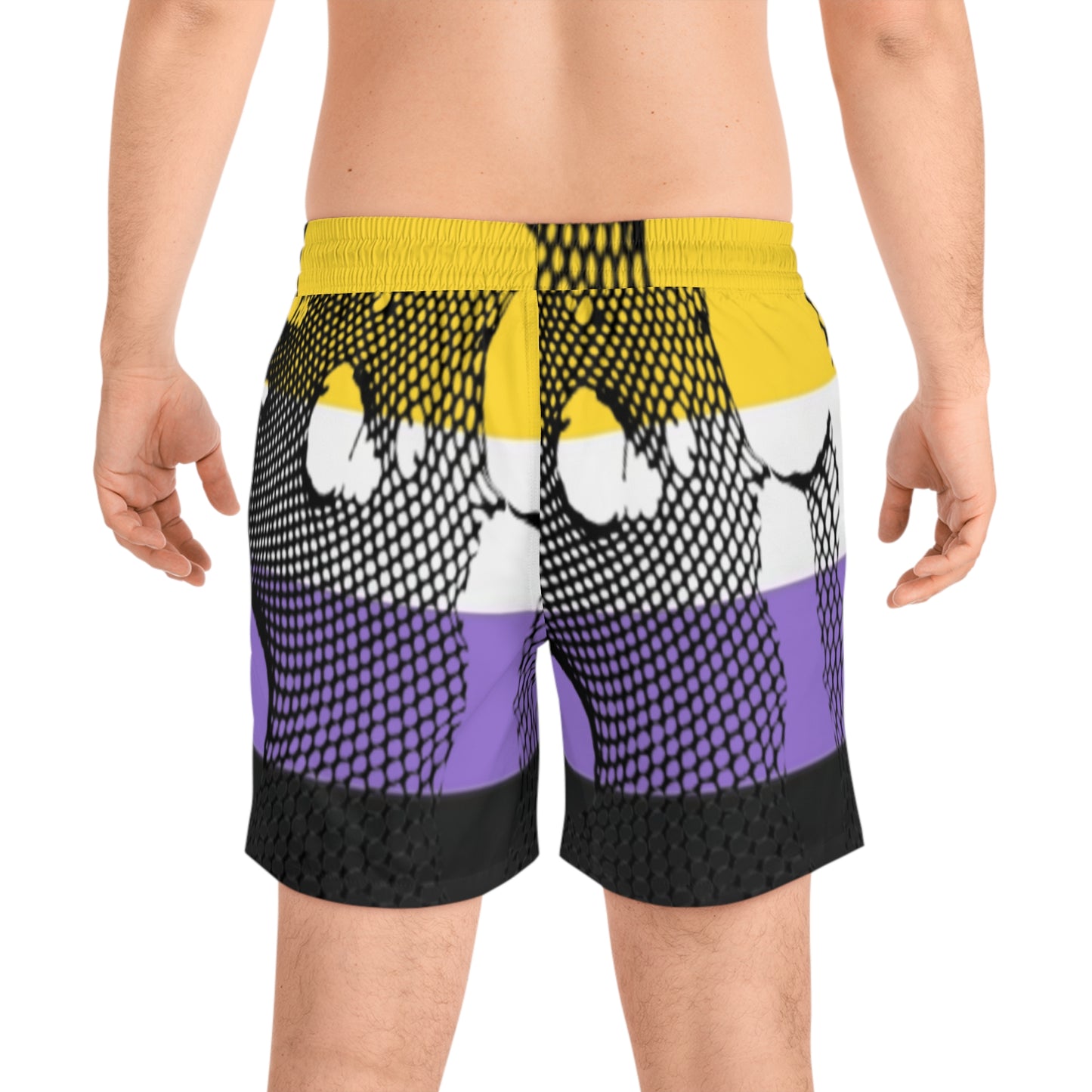 Non Binary Pride Fishnet Mid-Length Swim Shorts (AOP)