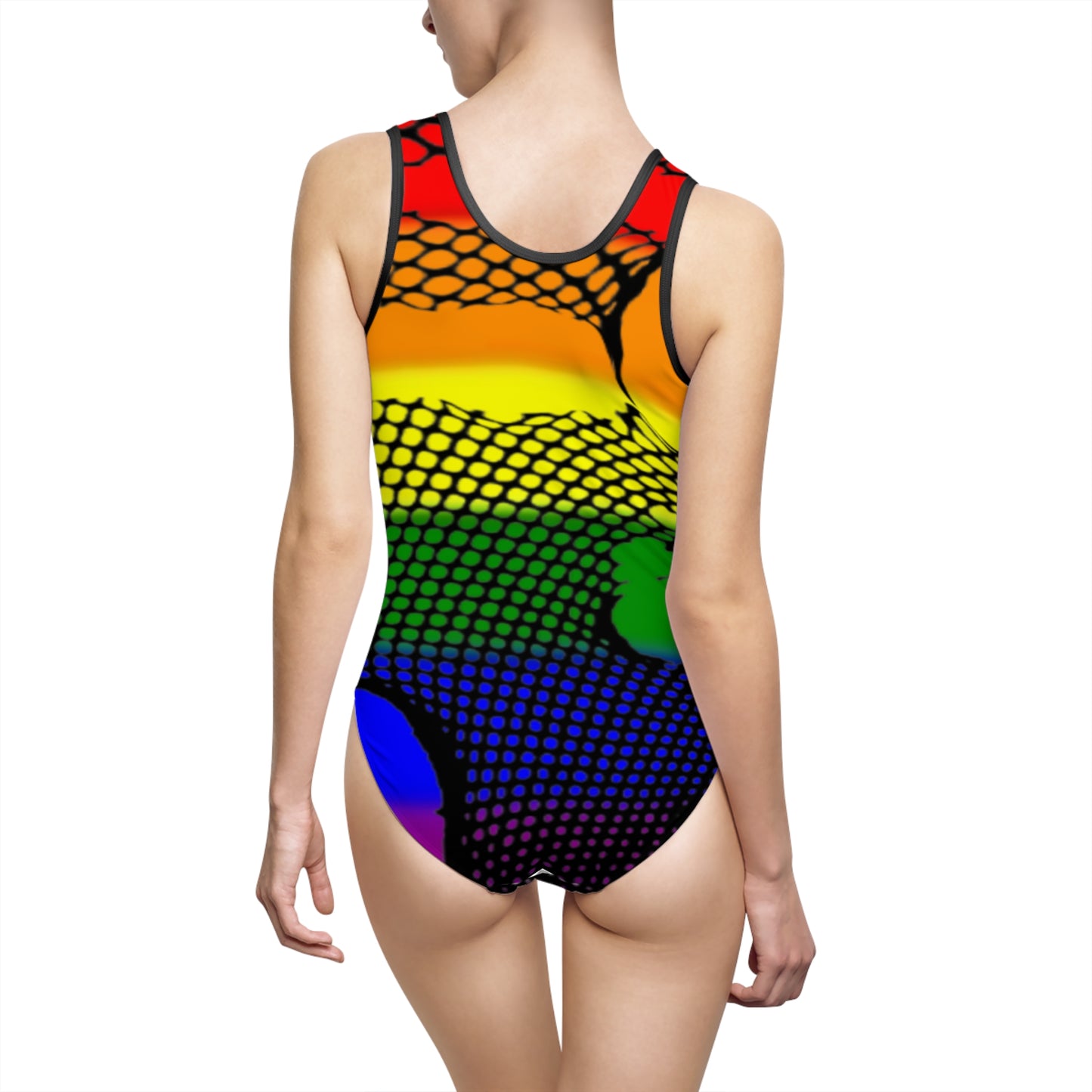 Rainbow Pride Fishnet One-Piece Swimsuit (AOP)