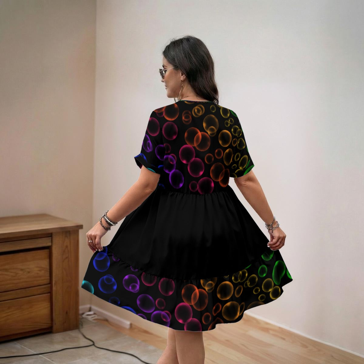 Rainbubble V-Neck Short Sleeve Dress