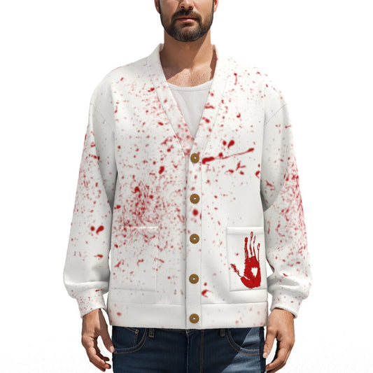 Bloodlust Unisex V-neck Knitted Fleece Cardigan With Button Closure