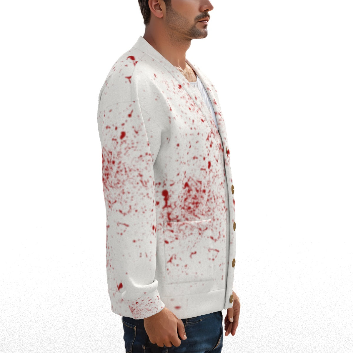 Bloodlust Unisex V-neck Knitted Fleece Cardigan With Button Closure