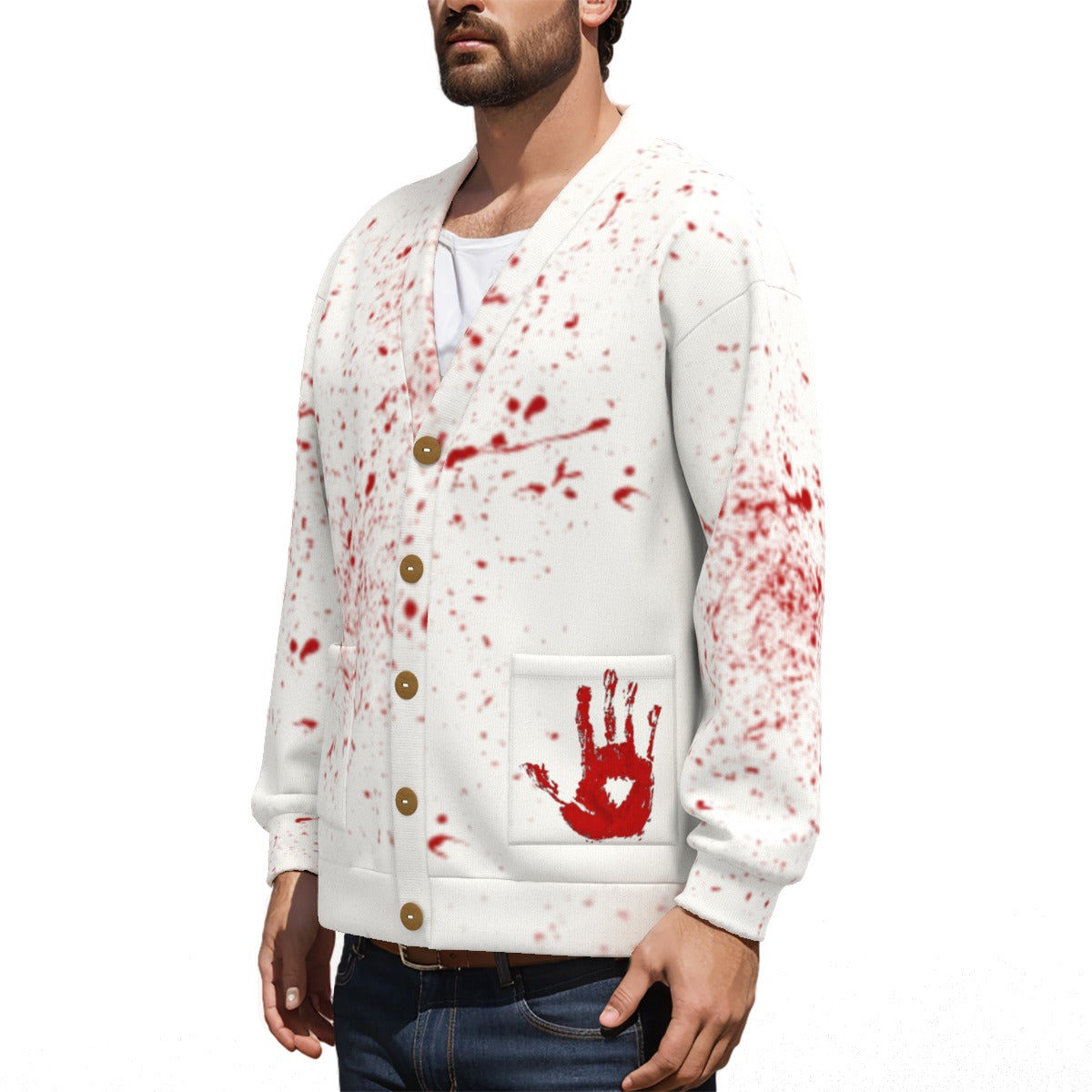 Bloodlust Unisex V-neck Knitted Fleece Cardigan With Button Closure