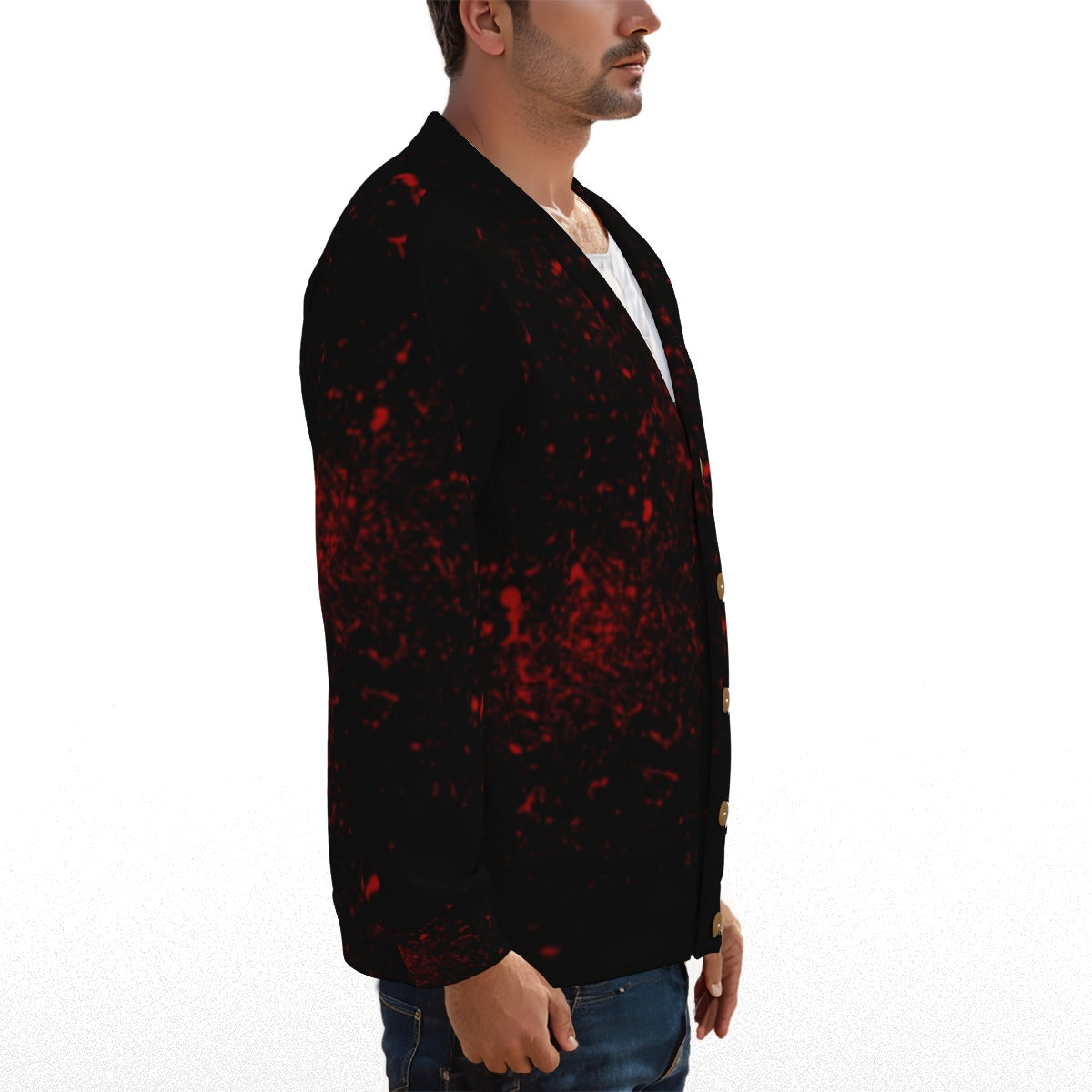 Darkblood Unisex V-neck Knitted Fleece Cardigan With Button Closure