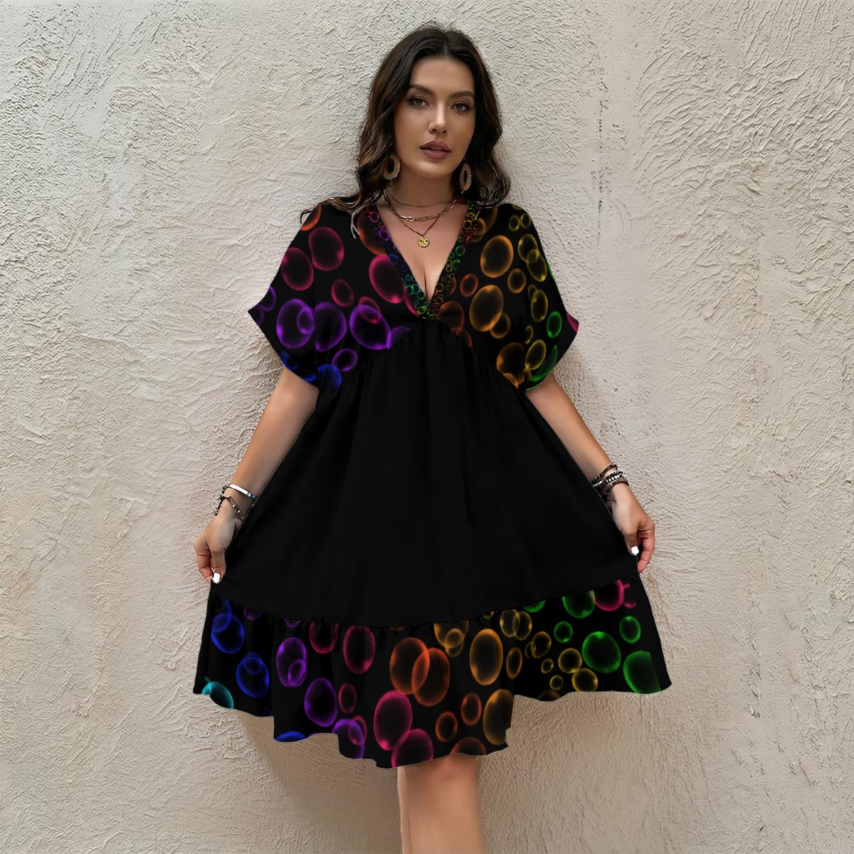 Rainbubble V-Neck Short Sleeve Dress