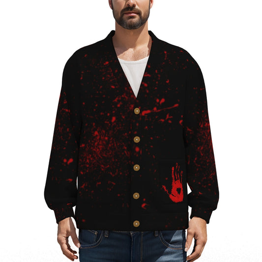 Darkblood Unisex V-neck Knitted Fleece Cardigan With Button Closure