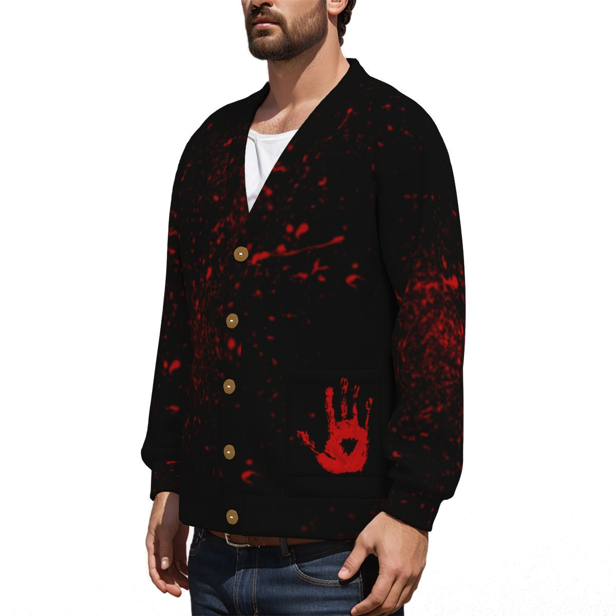 Darkblood Unisex V-neck Knitted Fleece Cardigan With Button Closure