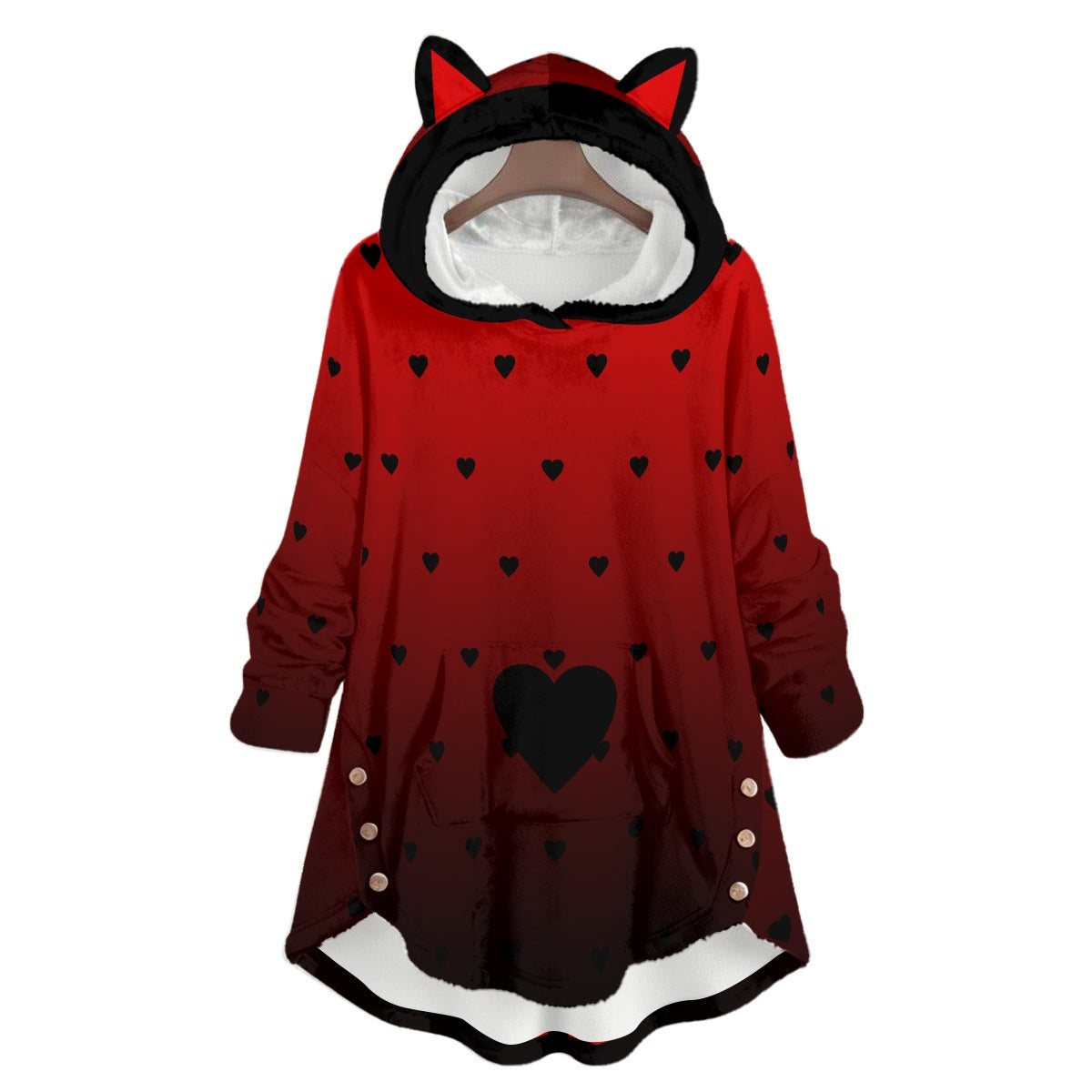 Crimson Kitty Flannel Hoodie with Cat Ears